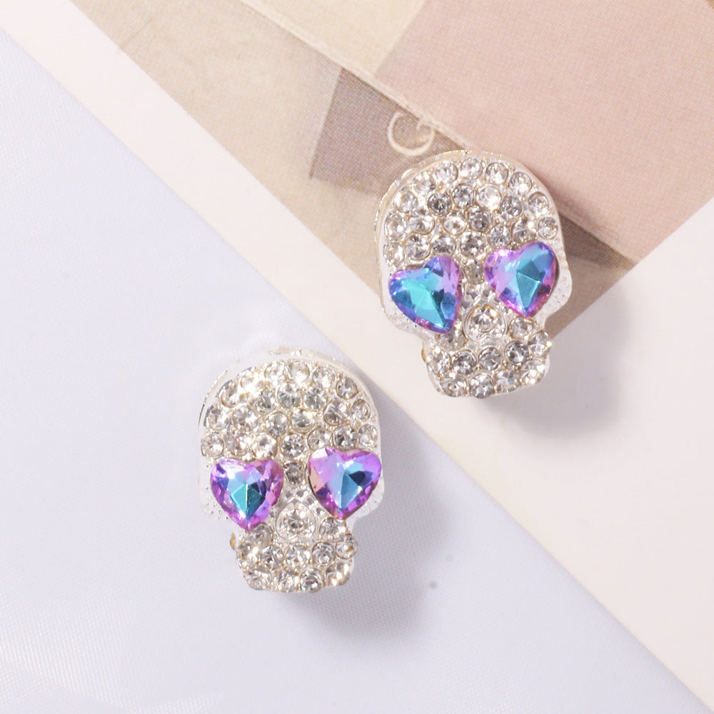 Wholesale Double-sided diamond alloy skull straight hole loose beads beaded DIY accessories